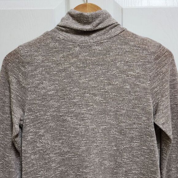 EZRA Sweater Women M Heather Gray Tan Stretch Knit Turtleneck Hi Low Long Sleeve - Picture 4 of 8